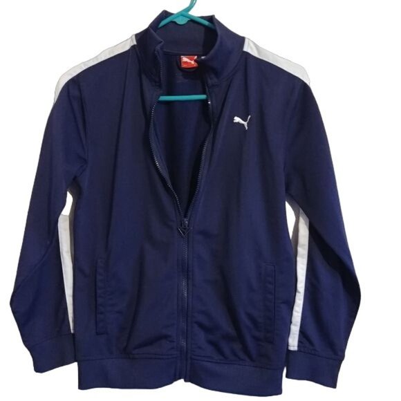 Puma Other - Puma Kids Size Medium Warm Up Jacket Youth Blue/White Zip Front Collar